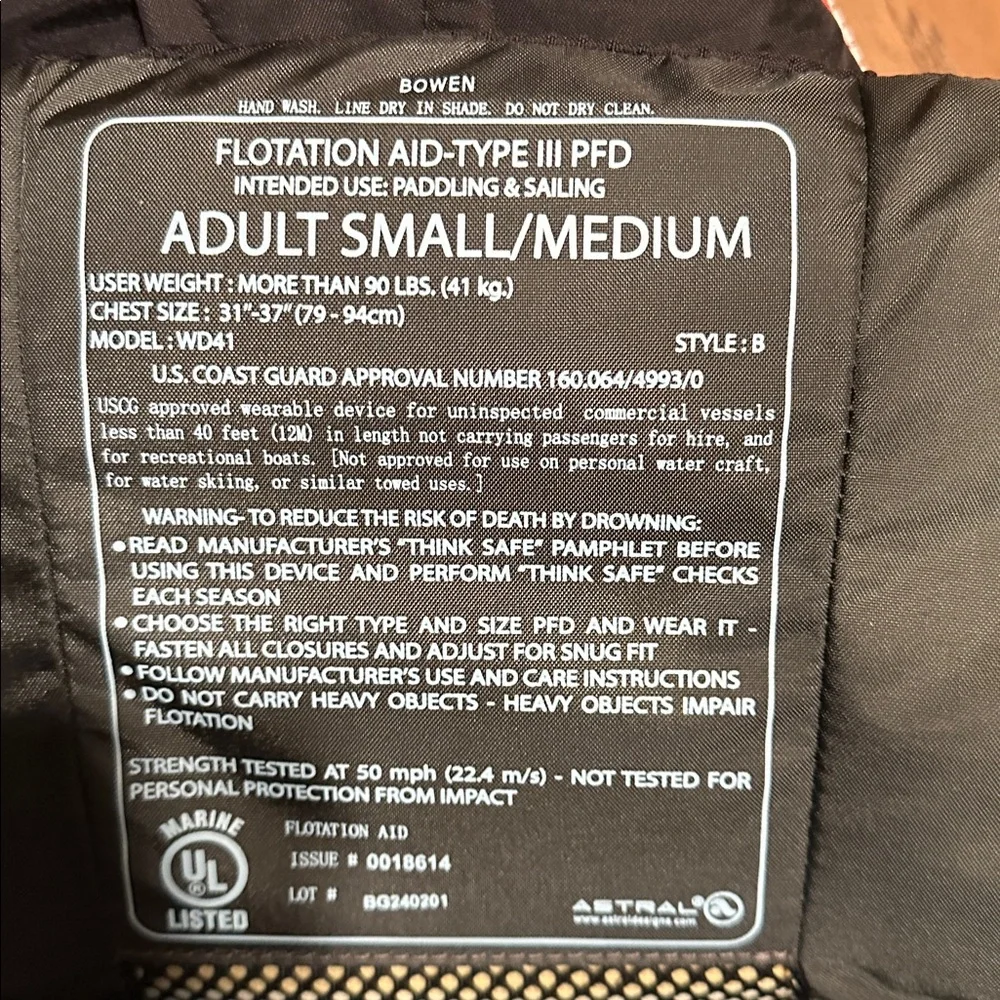 Astral Bowen PFD Adult S/M - Picture 3 of 9